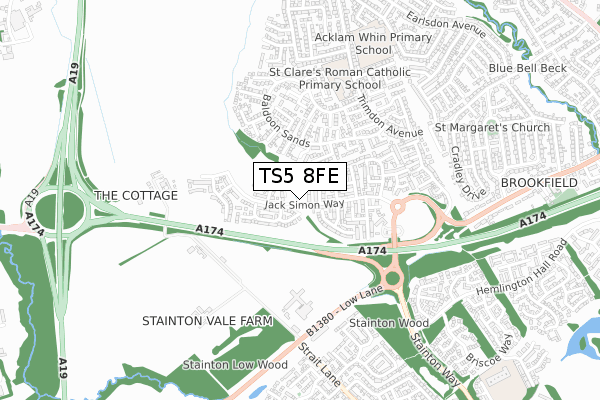 TS5 8FE map - small scale - OS Open Zoomstack (Ordnance Survey)