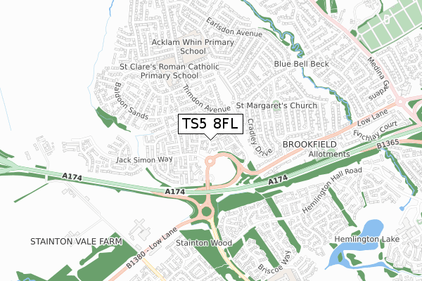 TS5 8FL map - small scale - OS Open Zoomstack (Ordnance Survey)