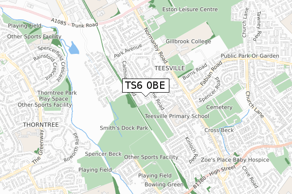 TS6 0BE map - small scale - OS Open Zoomstack (Ordnance Survey)