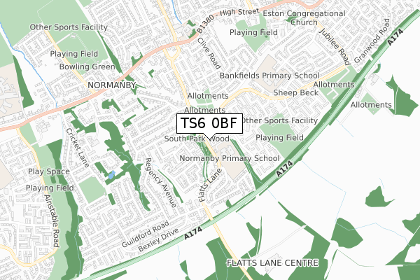 TS6 0BF map - small scale - OS Open Zoomstack (Ordnance Survey)