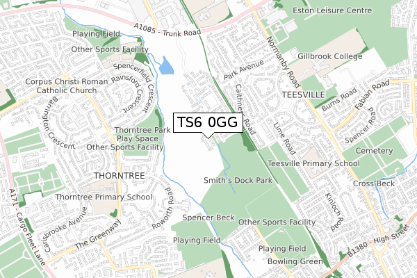 TS6 0GG map - small scale - OS Open Zoomstack (Ordnance Survey)