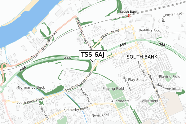 TS6 6AJ map - small scale - OS Open Zoomstack (Ordnance Survey)