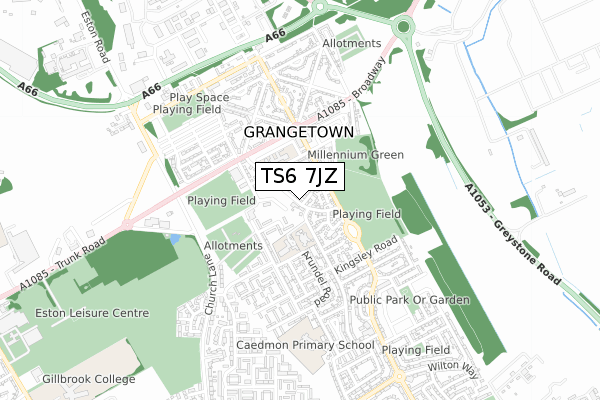 TS6 7JZ map - small scale - OS Open Zoomstack (Ordnance Survey)