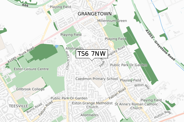 TS6 7NW map - small scale - OS Open Zoomstack (Ordnance Survey)