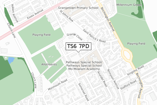 TS6 7PD map - large scale - OS Open Zoomstack (Ordnance Survey)