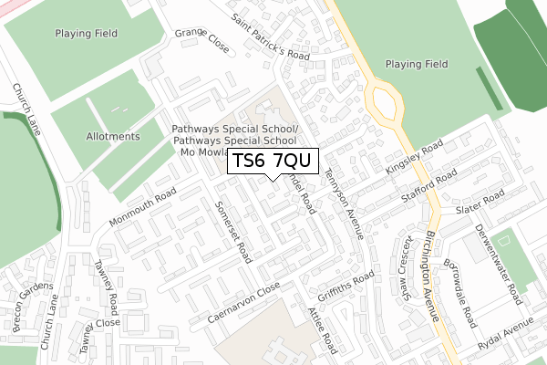 TS6 7QU map - large scale - OS Open Zoomstack (Ordnance Survey)