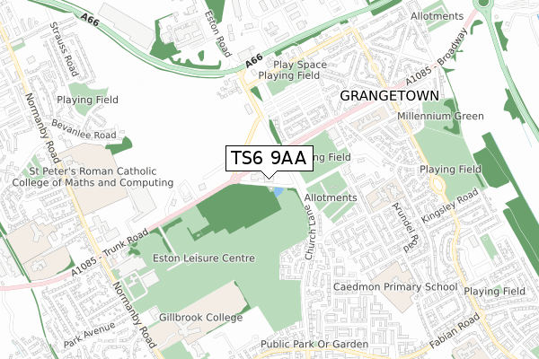 TS6 9AA map - small scale - OS Open Zoomstack (Ordnance Survey)