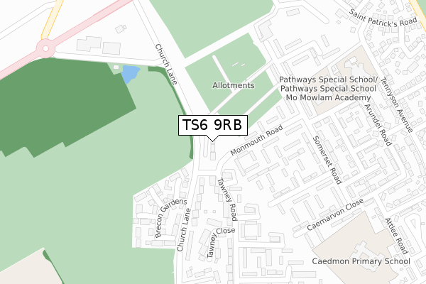 TS6 9RB map - large scale - OS Open Zoomstack (Ordnance Survey)