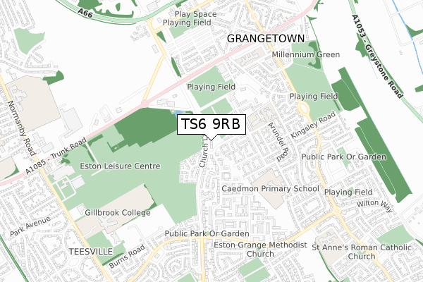 TS6 9RB map - small scale - OS Open Zoomstack (Ordnance Survey)