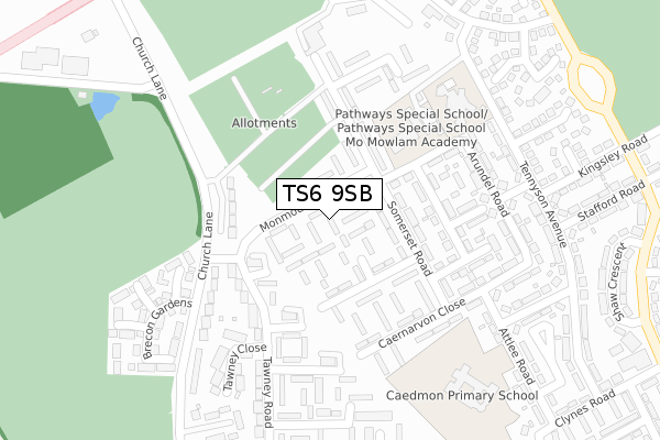 TS6 9SB map - large scale - OS Open Zoomstack (Ordnance Survey)