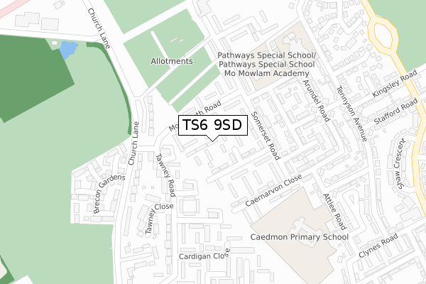 TS6 9SD map - large scale - OS Open Zoomstack (Ordnance Survey)