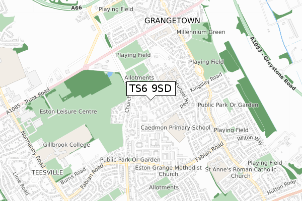 TS6 9SD map - small scale - OS Open Zoomstack (Ordnance Survey)