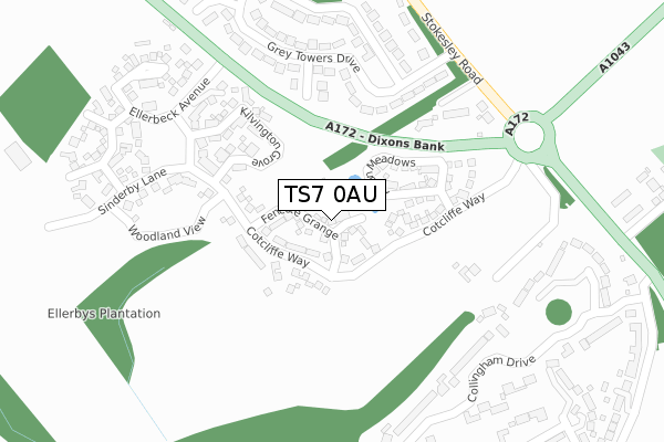 TS7 0AU map - large scale - OS Open Zoomstack (Ordnance Survey)