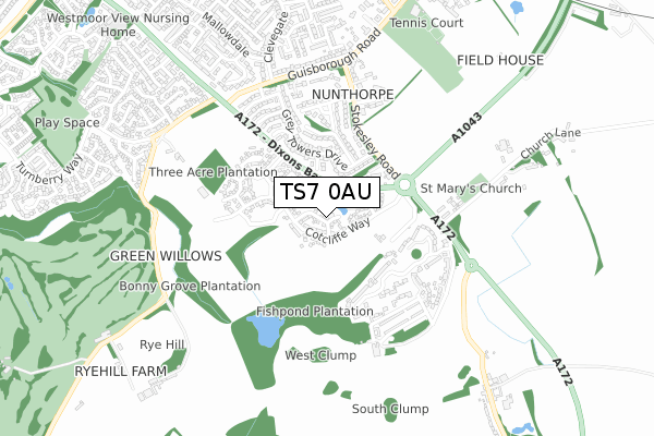 TS7 0AU map - small scale - OS Open Zoomstack (Ordnance Survey)