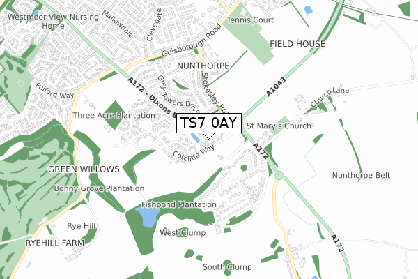 TS7 0AY map - small scale - OS Open Zoomstack (Ordnance Survey)