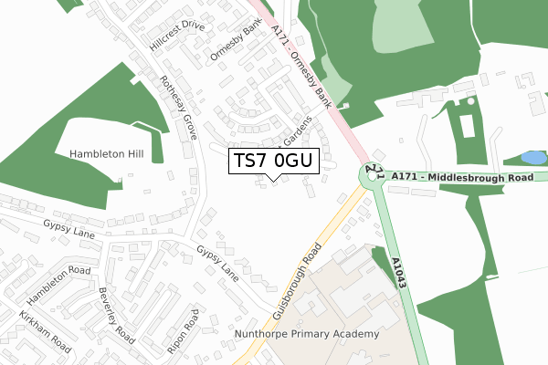 TS7 0GU map - large scale - OS Open Zoomstack (Ordnance Survey)