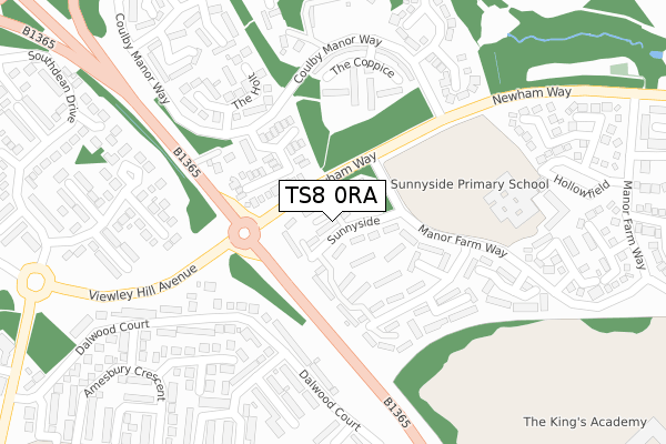 TS8 0RA map - large scale - OS Open Zoomstack (Ordnance Survey)