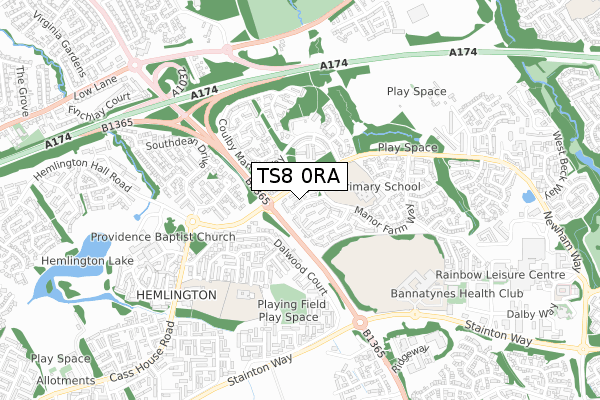 TS8 0RA map - small scale - OS Open Zoomstack (Ordnance Survey)