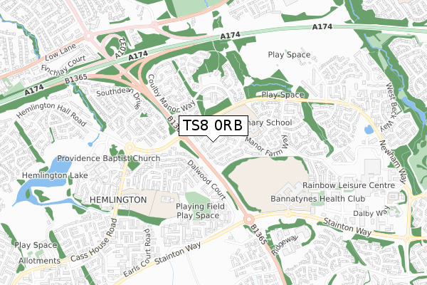 TS8 0RB map - small scale - OS Open Zoomstack (Ordnance Survey)