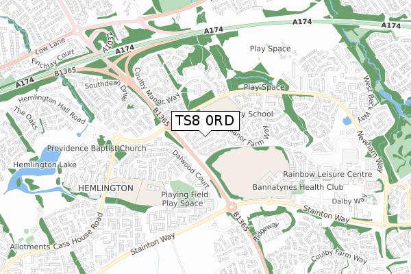 TS8 0RD map - small scale - OS Open Zoomstack (Ordnance Survey)