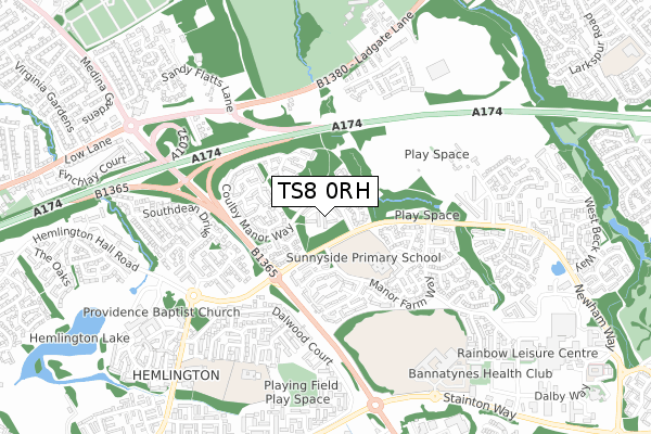 TS8 0RH map - small scale - OS Open Zoomstack (Ordnance Survey)