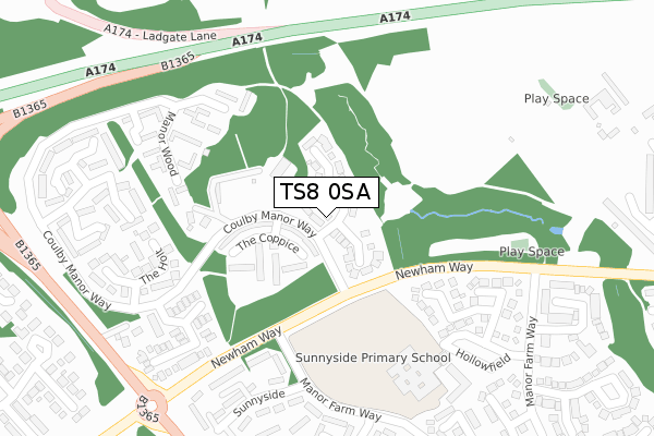 TS8 0SA map - large scale - OS Open Zoomstack (Ordnance Survey)