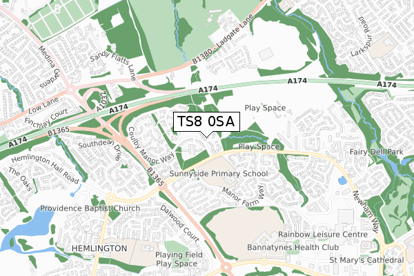 TS8 0SA map - small scale - OS Open Zoomstack (Ordnance Survey)