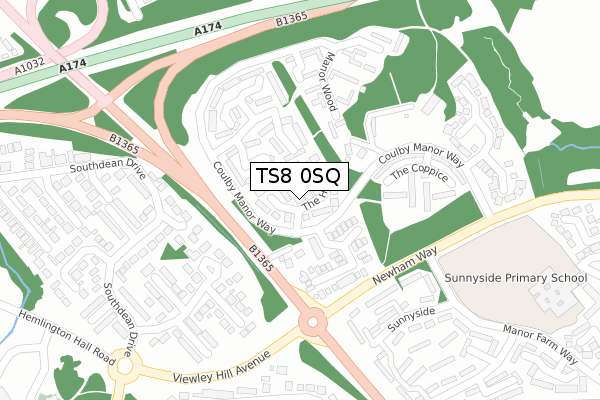 TS8 0SQ map - large scale - OS Open Zoomstack (Ordnance Survey)