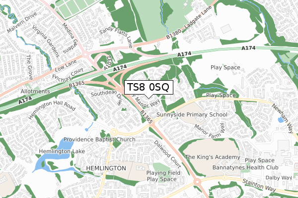 TS8 0SQ map - small scale - OS Open Zoomstack (Ordnance Survey)