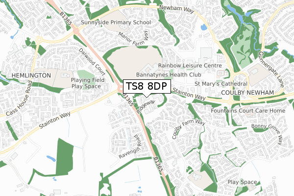 TS8 8DP map - small scale - OS Open Zoomstack (Ordnance Survey)