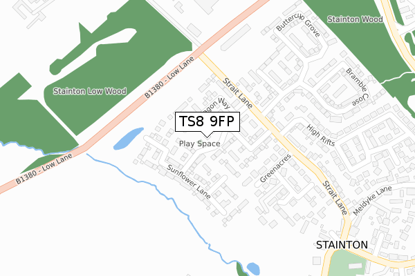 TS8 9FP map - large scale - OS Open Zoomstack (Ordnance Survey)