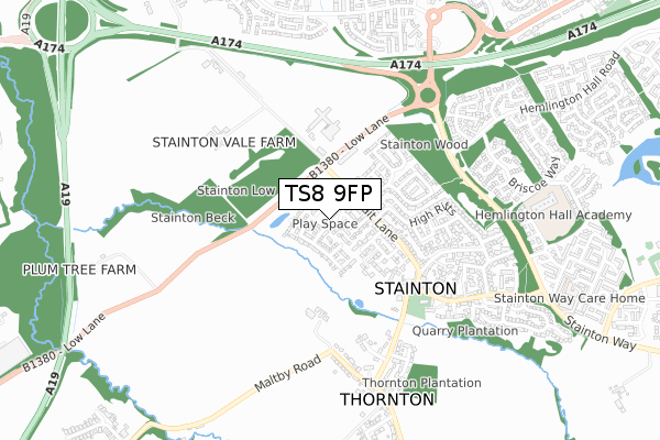 TS8 9FP map - small scale - OS Open Zoomstack (Ordnance Survey)