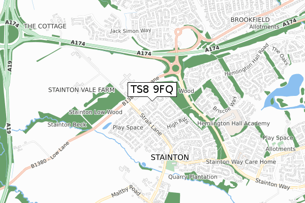 TS8 9FQ map - small scale - OS Open Zoomstack (Ordnance Survey)