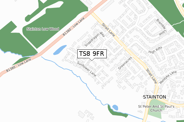 TS8 9FR map - large scale - OS Open Zoomstack (Ordnance Survey)