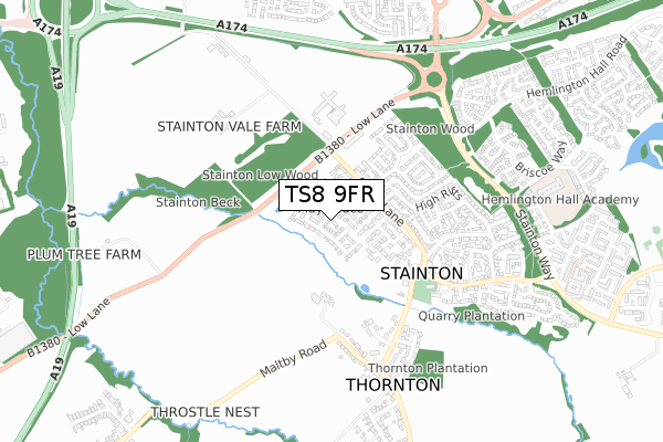 TS8 9FR map - small scale - OS Open Zoomstack (Ordnance Survey)