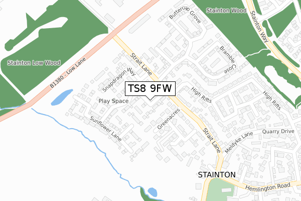 TS8 9FW map - large scale - OS Open Zoomstack (Ordnance Survey)