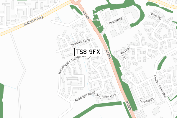 TS8 9FX map - large scale - OS Open Zoomstack (Ordnance Survey)