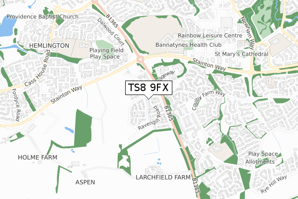 TS8 9FX map - small scale - OS Open Zoomstack (Ordnance Survey)