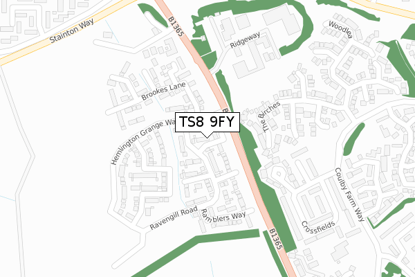 TS8 9FY map - large scale - OS Open Zoomstack (Ordnance Survey)