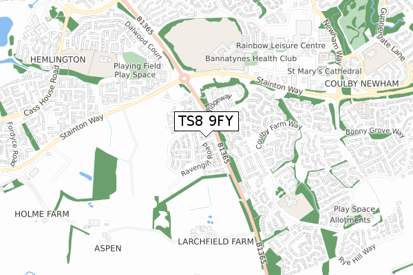 TS8 9FY map - small scale - OS Open Zoomstack (Ordnance Survey)