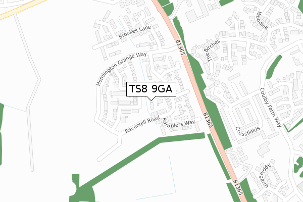 TS8 9GA map - large scale - OS Open Zoomstack (Ordnance Survey)