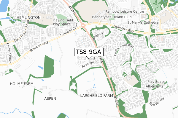 TS8 9GA map - small scale - OS Open Zoomstack (Ordnance Survey)