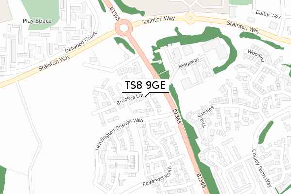 TS8 9GE map - large scale - OS Open Zoomstack (Ordnance Survey)