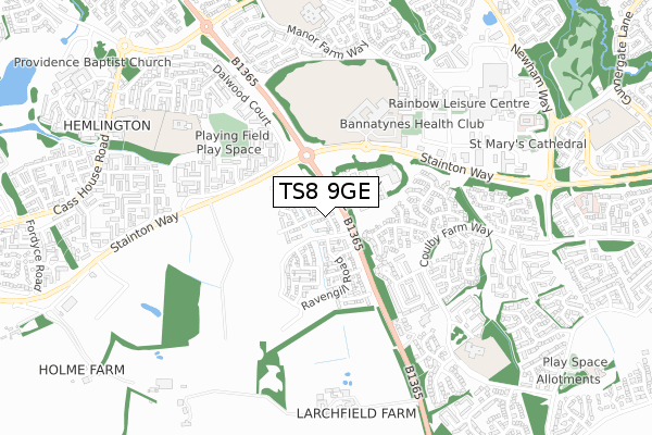 TS8 9GE map - small scale - OS Open Zoomstack (Ordnance Survey)