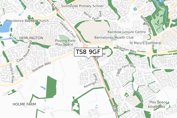 TS8 9GF map - small scale - OS Open Zoomstack (Ordnance Survey)