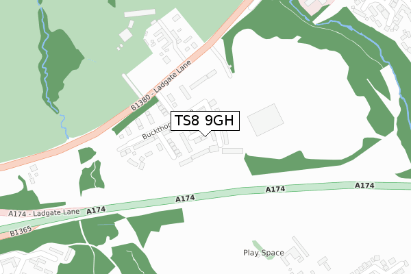 TS8 9GH map - large scale - OS Open Zoomstack (Ordnance Survey)