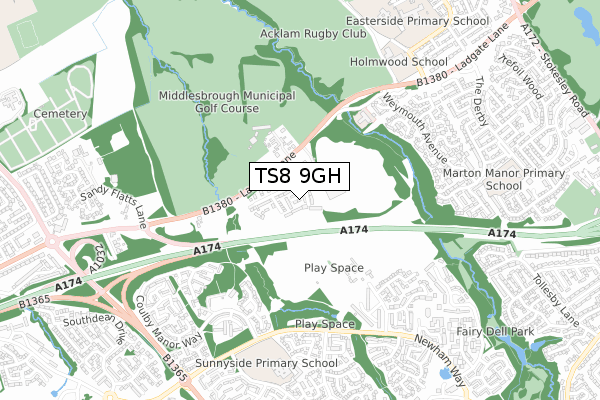 TS8 9GH map - small scale - OS Open Zoomstack (Ordnance Survey)