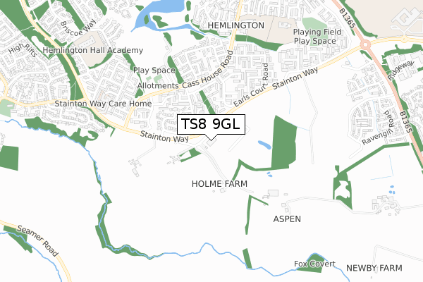 TS8 9GL map - small scale - OS Open Zoomstack (Ordnance Survey)