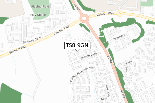 TS8 9GN map - large scale - OS Open Zoomstack (Ordnance Survey)