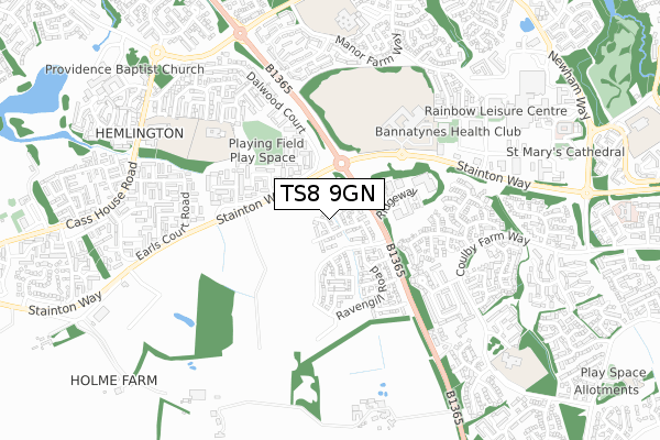 TS8 9GN map - small scale - OS Open Zoomstack (Ordnance Survey)